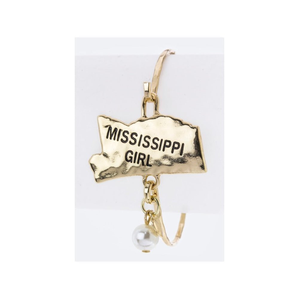 New Stylish Mississippi Girl State Map Hook Bangle Bracelet Jewelry Set - Gold
